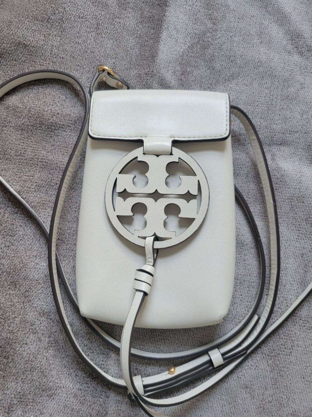 Tory Burch Miller phone Crossbody Bag Ivory leather Double T Logo Cellphone